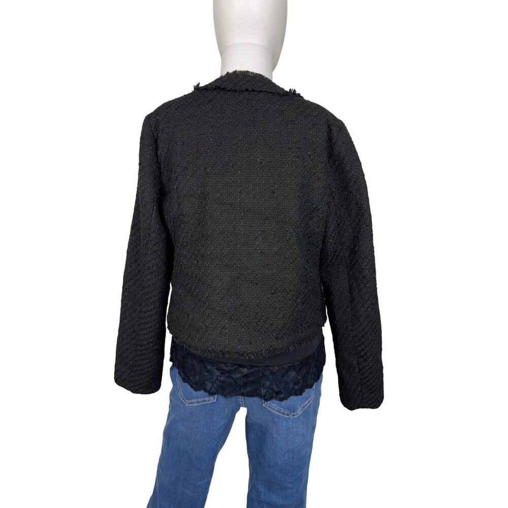 QVC Susan Graver Cropped Tweed Blazer w/ Fringe Detail BLACK NWOT Size 12 - Picture 3 of 8